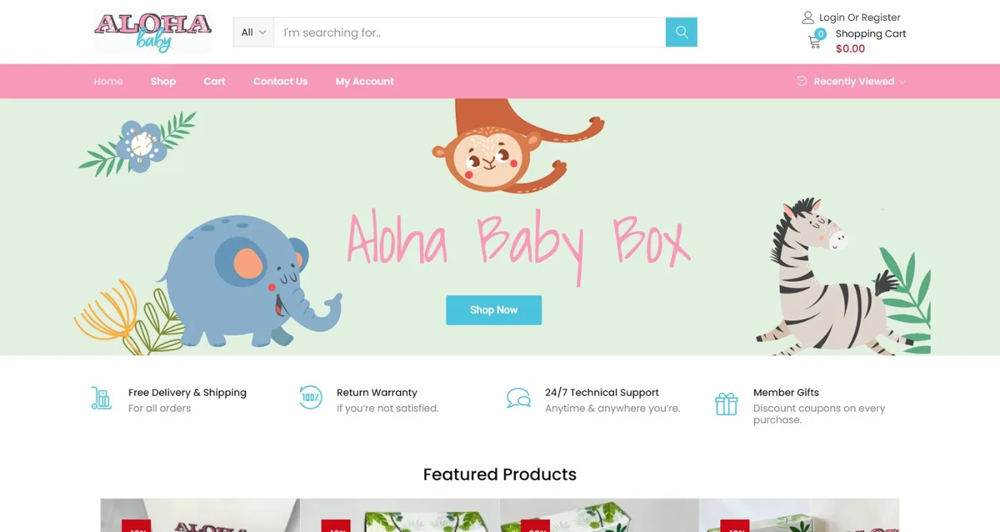 Aloha Baby Box website screenshot
